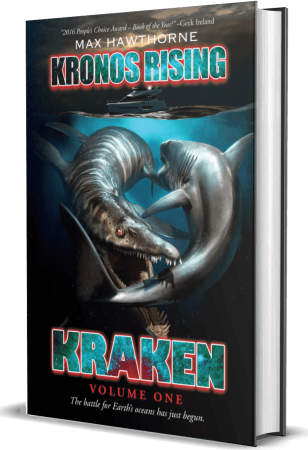 A book cover with two sharks and the title of it.